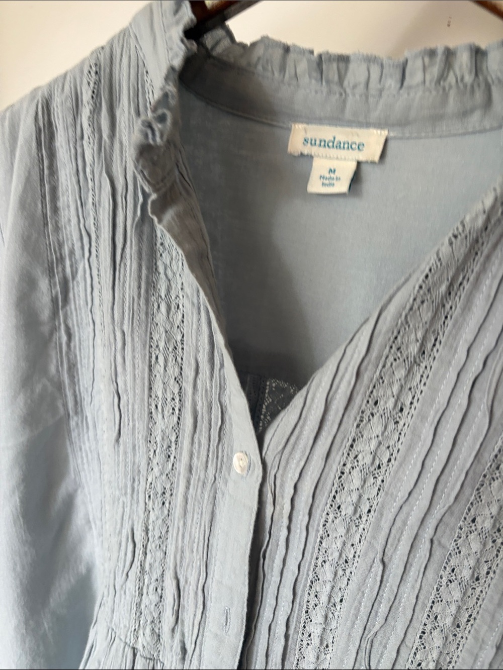 Sundance Luella Victorian Long Sleeve Button Down Top Size M Light Blue Bohemian - Picture 3 of 14